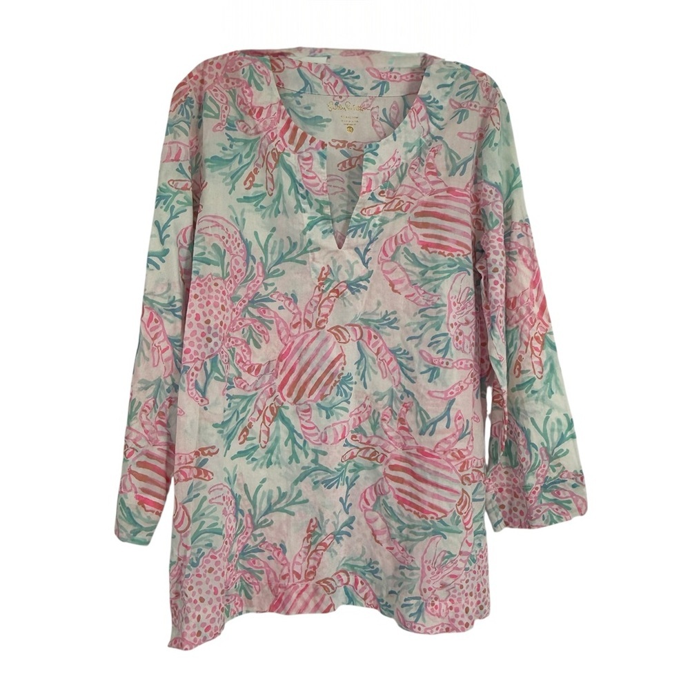 Lilly Pulitzer Amelia Island Top Getting Steamy Resort White Crab Print Size M
